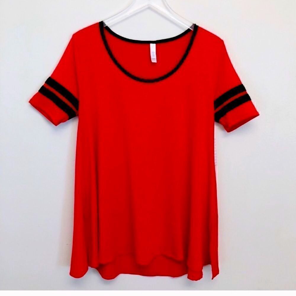 SOLD LuLaRoe Perfect Tee Small Red/Orange Black Stripe